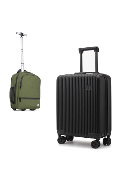 CABINFLY Black cabin trolley set 55x40x20 extendable 55x40x23 and hybrid back...