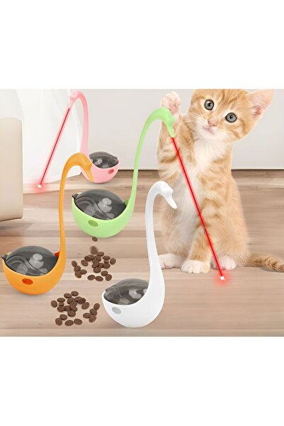 GOLD BE لعبة ليزر على شكل بجعة للقطط مع موزع طعام. مثالية لذكريات ممتعة!