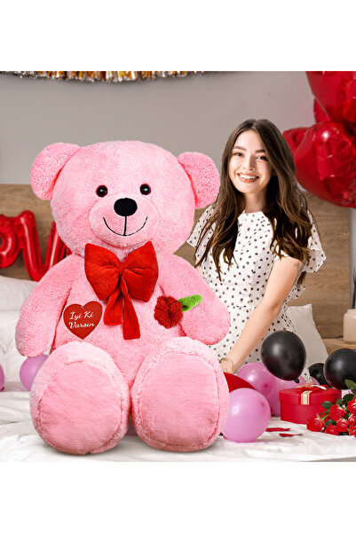 Pababo İyi Ki Varsın Güllü Peluş Ayıcık –140 cm Papyonlu Büyük Boy Oyuncak