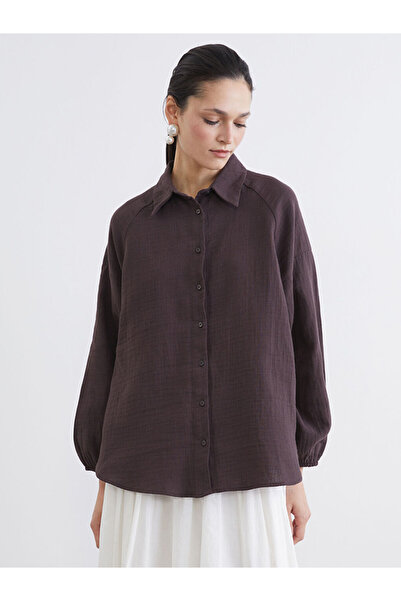 LC Waikiki Brown Textured Oversized Muslin Women's Shirt Tunic