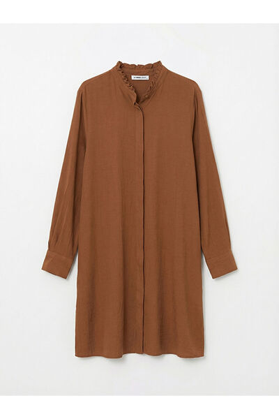 LC Waikiki قميص نسائي بياقة هاكم مكشكشة باللون البني