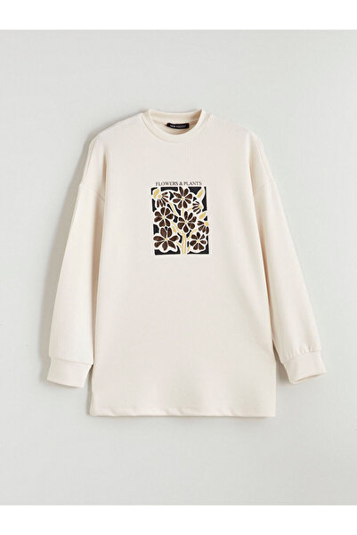 LC Waikiki Beige Crew Neck Oversized Women's Sweatshirt Tunic