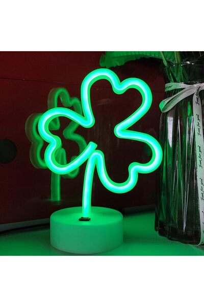 Slasa لوحة نيون على شكل برسيم مع قاعدة - مصباح LED للديكور المكتبي والحائطي ي...