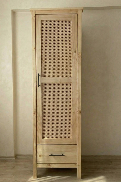 AdnDesing Hazeranlı Dolap-Çekmeceli Ve Depolama Raflı- Ladin Çam Doğal Ahşap-...