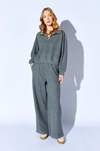 TENA Costum Selenik pentru femei, antracit, cu guler, cu fermoar, cu detalii ...