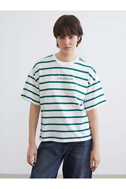 LC Waikiki Green Los Angeles Printed Oversized Women's T-Shirt