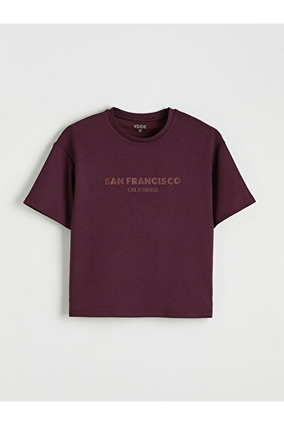 LC Waikiki Tricou de damă cu imprimeu Soft Touch, Burgundy San Francisco