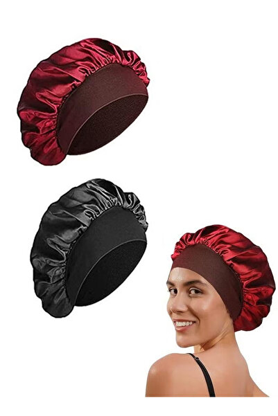 BSMBIOO 2 sets of oversized satin elastic band nightcaps with thick curly hai...