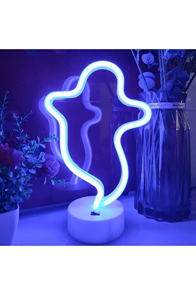 Slasa لوحة نيون شبحية مع قاعدة، مصباح LED مكتبي جداري مزخرف يعمل ببطارية USB/AA