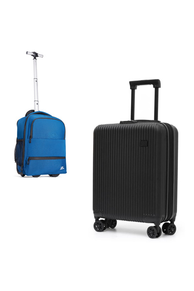 CABINFLY Cabin Trolley Set Black 55×40×20 cm (extendable to 55×40×23 cm) + Ba...