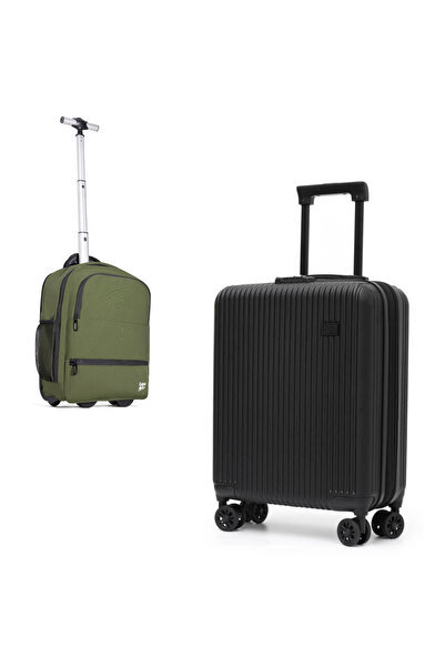 CABINFLY Black cabin trolley set 55x40x20 and hybrid backpack, wheels and han...