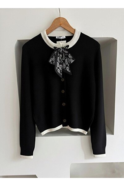 Volumex Collar Scarf Detailed Knitwear Cardigan