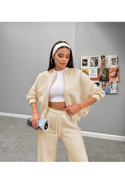 Tarzımızbir 3 Thread Fleece-Lined Tracksuit Suit Bottom Top Set