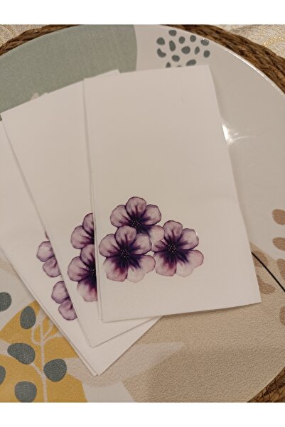 Bymarydesing Sunum Peçetesi | Mor Çiçek Desenli, Zarif & Minimal Dekoratif Pe...