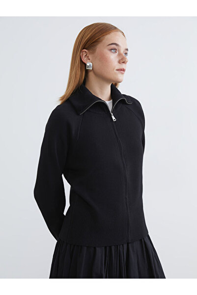 LC Waikiki Black Polo Neck Women's Knitwear Cardigan