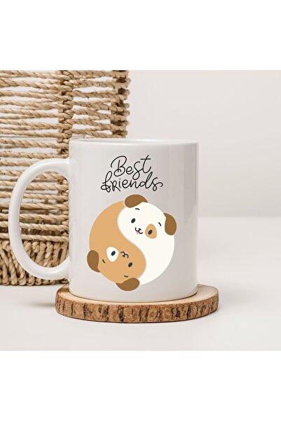 kubdekor Yin Yang Best Friends Dogs Friend Themed Printed Mug Cups