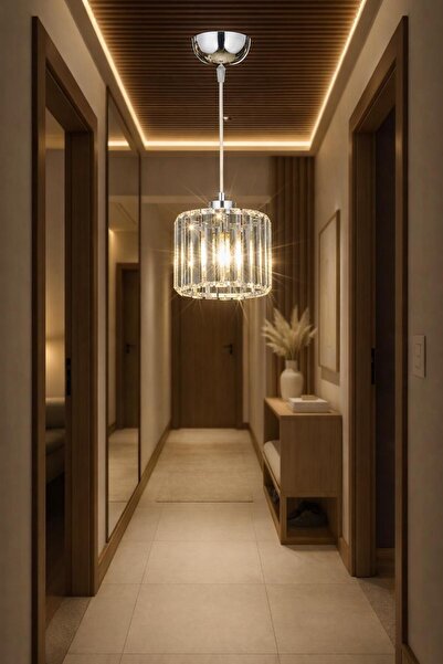 AURA LIGHTING Modern Krom Tabut Cam taşlı Kristal Sarkıt Avize
