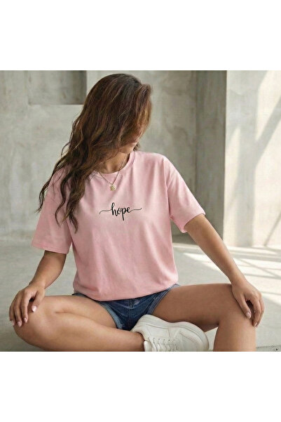 BUWOM تيشيرت نسائي برقبة دائرية من HOPE مطبوع