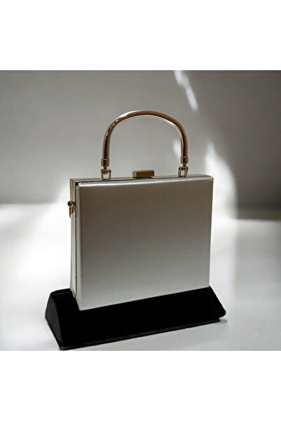 Butik Silver Matte Textured Special Design Square Evening Dress Handbag