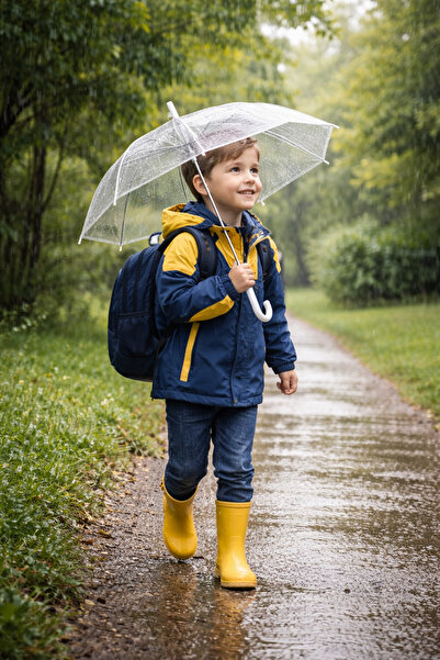Jaju Baby Şeffaf Çocuk Şemsiyesi 60 cm | Saplı 70 cm | Hafif ve Güvenli Tasarım