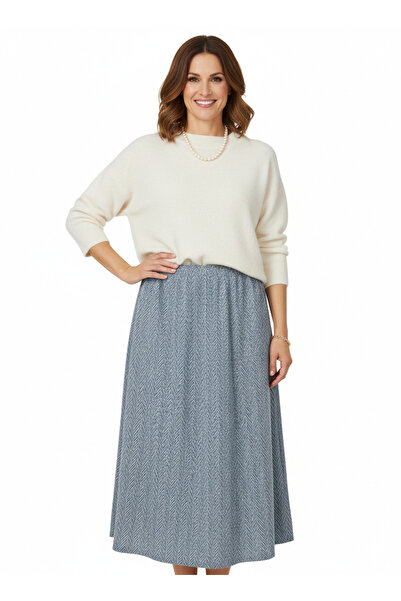 Oppland Women's Winter Piecewise Mother Skirt Art Patterned Fleece-Lined Elas...