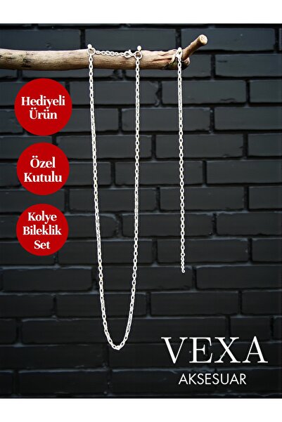 Vexa Aksesuar Non-Tarnish Rectangular Twist Chain Necklace Bracelet Set – Gif...