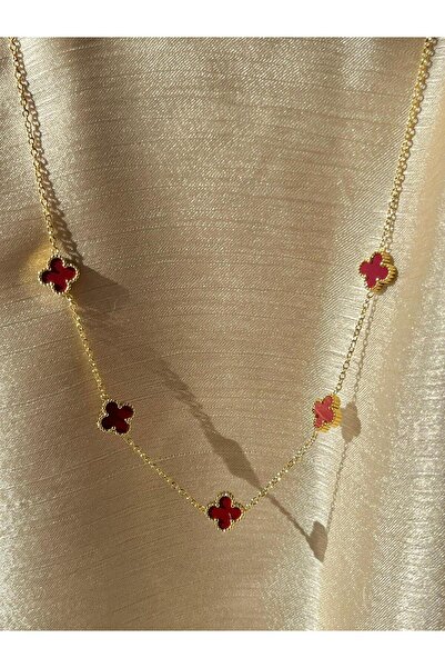 D&Z ACCESSORİES Viral Yonca Bordo Mineli Şans Kolyesi | Yonca Kolye | Beş Yap...