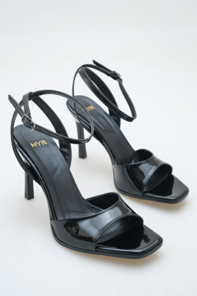 meyra'nın ayakkabıları Women's Black Patent Leather Ankle Strap Heeled Shoes