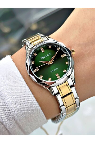 Ferrucci Special Design Steel Band Gold-Green Color Women Wristwatch Frc2030Mr