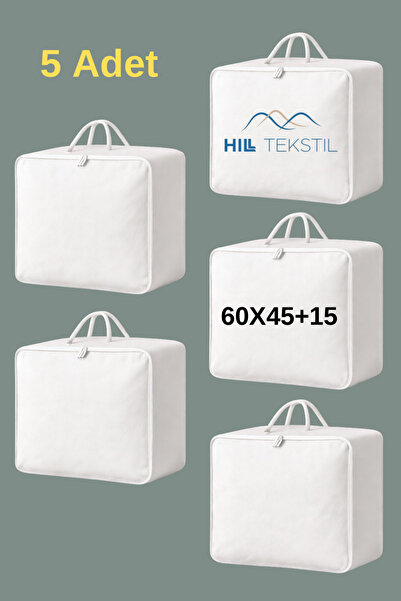 HILL TEKSTİL 5 ADET GENİŞ HACİMLİ HURÇ 60*45*15 YORGAN BATTANİYE KIYAFET SAKL...