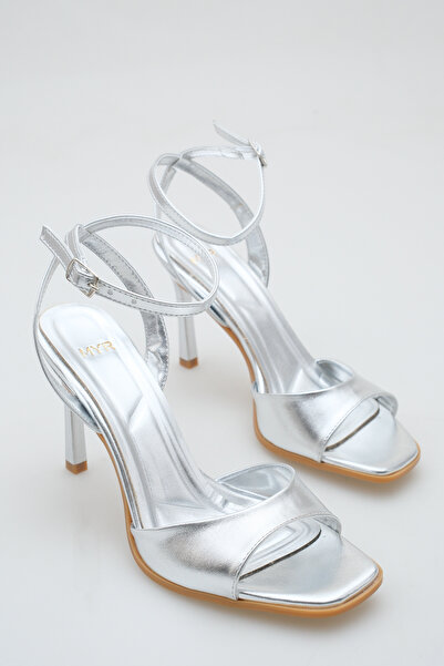 meyra'nın ayakkabıları Women's Silver Shiny Ankle Strap Heeled Shoes