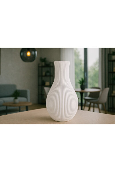 Havalı Tasarım Linea White – 3D Baskı Dekoratif Vazo (25 cm)