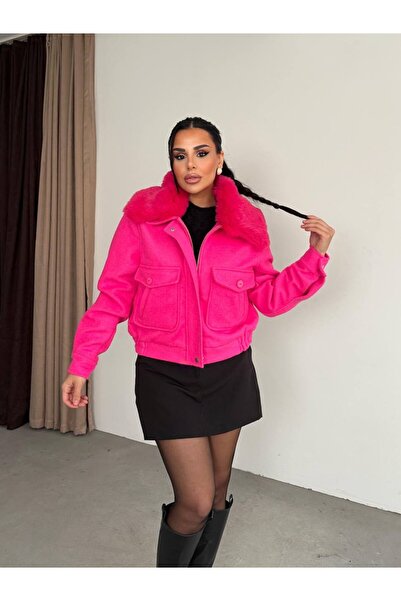 cottonage Suede Jacket with Detachable Fur Collar