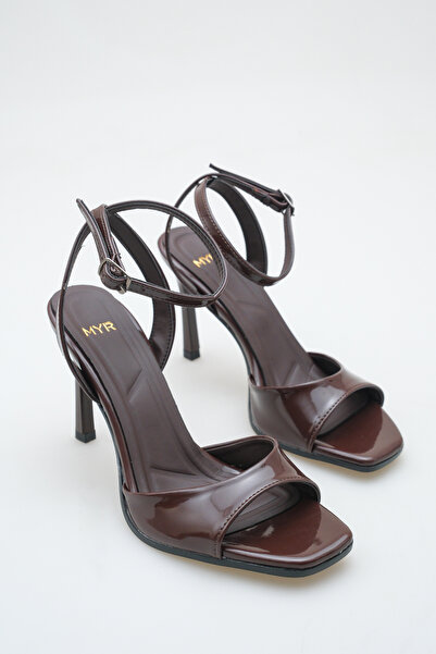 meyra'nın ayakkabıları Women's Bitter Brown Patent Leather Ankle Strap Heeled...