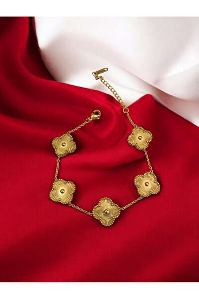 Arya Steel Gold Big Clover Bracelet
