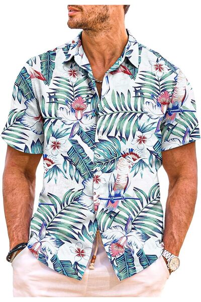 Funky Men's shirt, Melicloth, short sleeve, Hawaiian flamingo, L