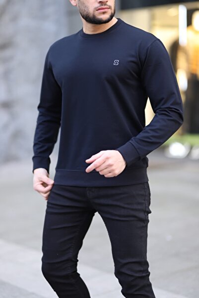Fors Life Navy Blue Crew Neck Basic Men's Sweatshirt