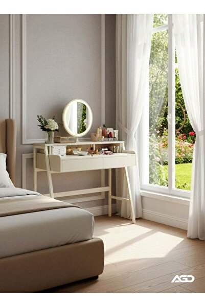 AGD Dressing Table with Lighted Mirror and Two Storage Drawers, Modern Multif...