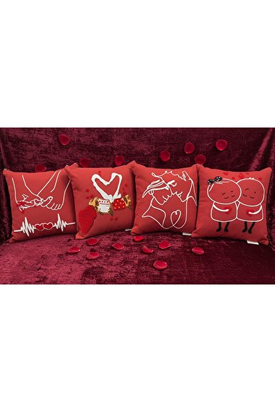 Go Veform Valentine's Day Special Punch Embroidered 4-Piece Throw Pillow Cove...