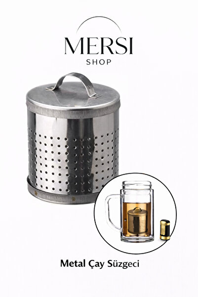 Mersi SHOP مصفاة شاي كبيرة من الفولاذ المقاوم للصدأ مع غطاء لتصفية الشاي والأ...