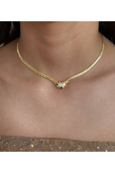 h&b design jewel Çelik Kalpli Balık Sırtı Zincirli Kolye