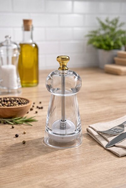 Mutfika Şeffaf Akrilik Tuzluk Karabiberlik Baharat Öğütücü Değirmen - 17 Cm