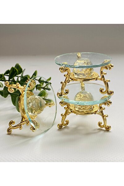 ELÇİÇEK HOME Gold Footed Coffee Side Tray for Turkish Delight, 3 Pieces