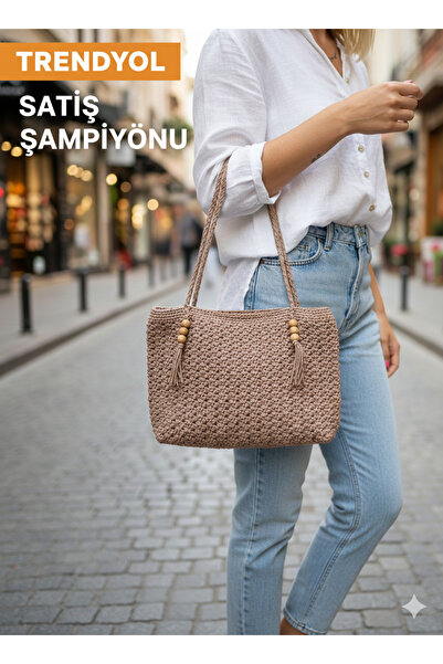 Home 👜 El Yapımı Örgü Omuz Çantası – Doğal & Şık