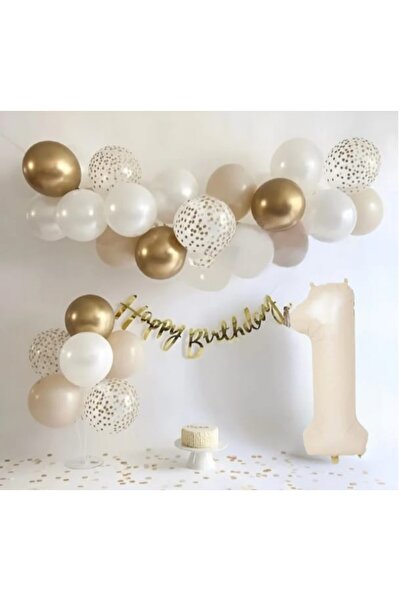 SİNDA Krem Renk Temalı Gold Krom Doğum Günü Partisi Seti - Doğum Günü Konsept...
