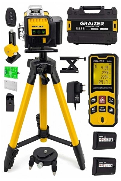 Graizer S12 Köşe Yeşil Çizgi Lazer Terazi 360° Miknatisli Otomatik Hizalama M...