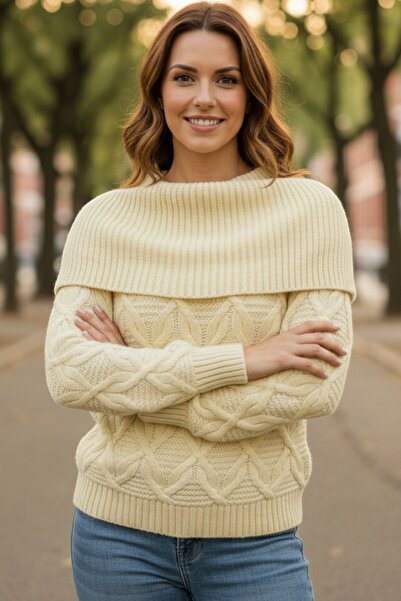 Pulltonic Şal Yaka Kadın Kaşmir Yün Kazak