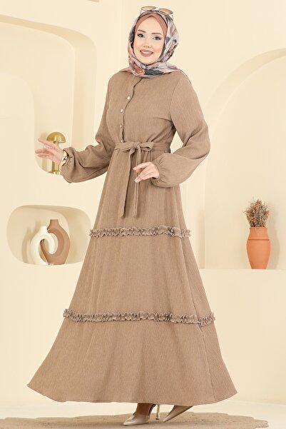 ModaMerve Eteği Fırfır Detaylı Elbise 3322BLU797-MS Vizyon