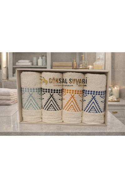 Göksal Suvari 50x90 Pamuklu El Yüz Havlu 4 Set| Yumuşak Dokulu, Desenli, El Y...