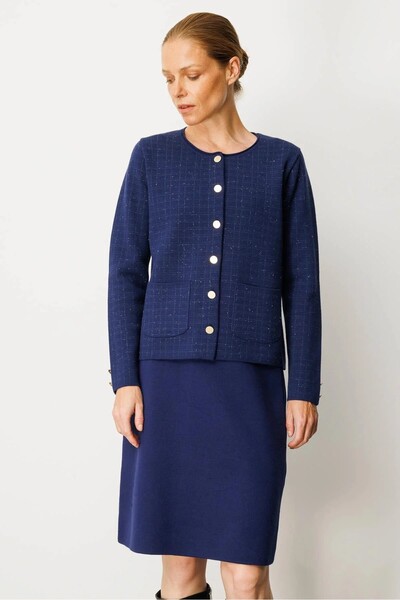 Desen Triko Checkered Glitter Jacket Cardigan 25065